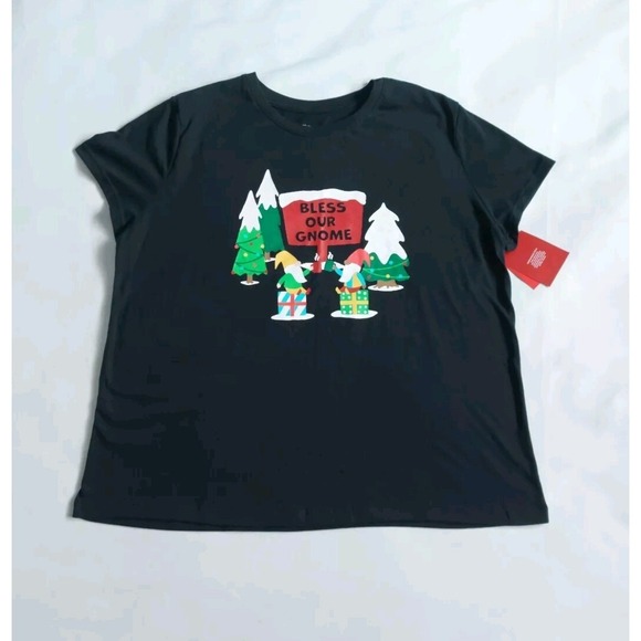 Wondershop Tops - Wondershop Women's  Bless‎ our Gnome Short Sleeve Soft Cotton Black T-Shirt XXL